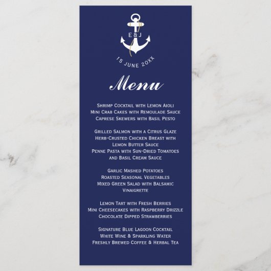 Elegant anker nautische bruiloft Initialen Menu (Voorkant)