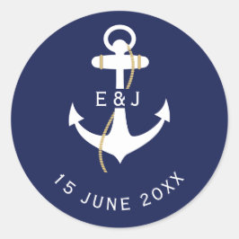 Elegant anker nautische bruiloft Initialen Ronde Sticker