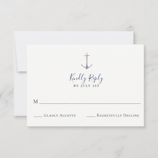 Elegant anker Navy Blue Wedding RSVP Kaart (Voorkant)