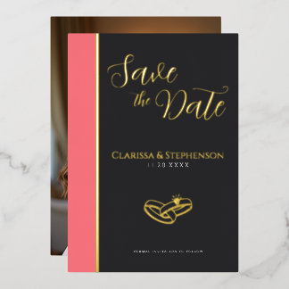 Elegant Anthracite Blush Pink Photo Save The Date Folie Uitnodiging