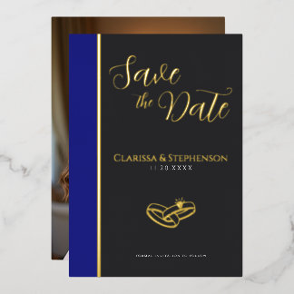 Elegant Anthracite Deep Blue  Photo Save The Date Folie Uitnodiging