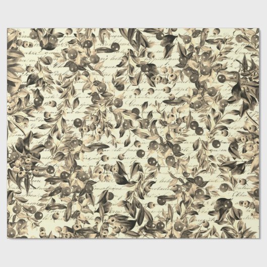 Elegant Antiek Beige bessen Frans script Cadeaupapier (Vlak)