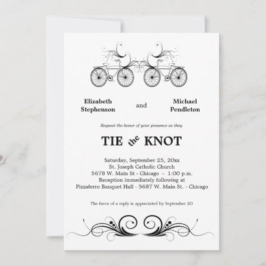 Elegant Antiek Bicycle Wedding Invite Kaart (Voorkant)