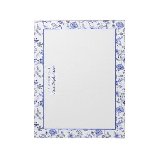 Elegant Antiek blauw Floral White van bureau of Notitieblok (Linkerzijde)