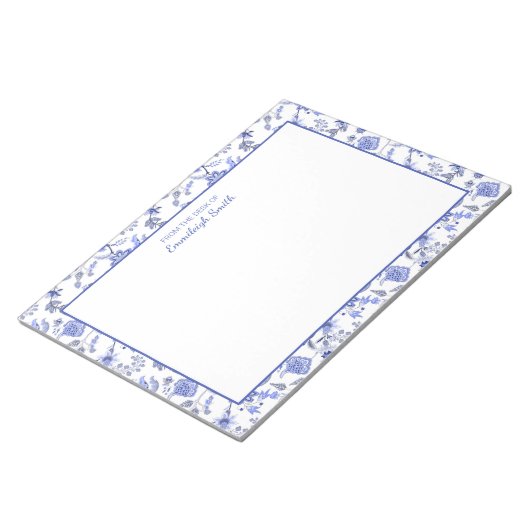 Elegant Antiek blauw Floral White van bureau of Notitieblok (Schuin)