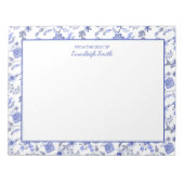 Elegant Antiek blauw Floral White van bureau of Notitieblok (Voorkant)