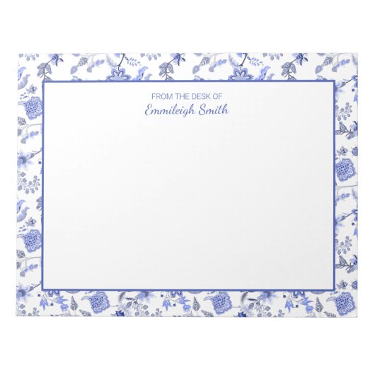 Elegant Antiek blauw Floral White van bureau of Notitieblok (Voorkant)
