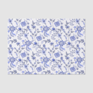 Elegant Antiek Blue Floral Chintz over White Tissuepapier