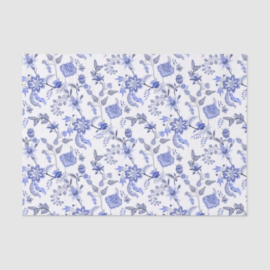 Elegant Antiek Blue Floral Chintz over White Tissuepapier (Voorkant)