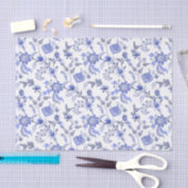 Elegant Antiek Blue Floral Chintz over White Tissuepapier (Craft)