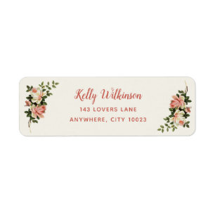 Elegant Antiek Cream Roos Script Name Address Etiket