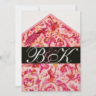 ELEGANT ANTIEK FLORENTIJNS ROZE BLOEMEN MONOGRAM KAART