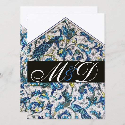 ELEGANT ANTIEK FLORENTINE BLAUWE MONOGRAM KAART (Voorkant / Achterkant)