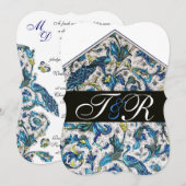 ELEGANT ANTIEK FLORENTINE BLAUWE MONOGRAM KAART (Voorkant / Achterkant)