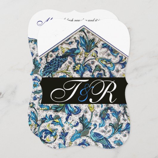 ELEGANT ANTIEK FLORENTINE BLAUWE MONOGRAM KAART (Voorkant / Achterkant)