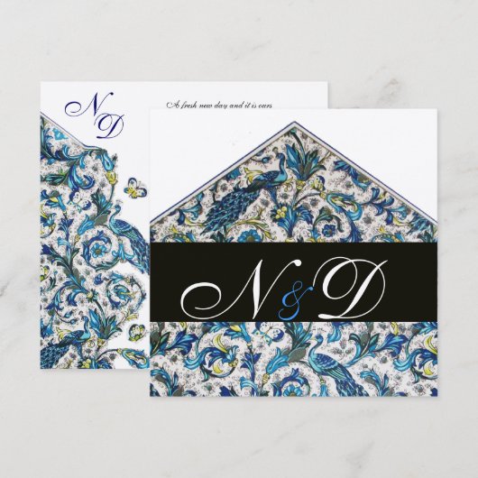 ELEGANT ANTIEK FLORENTINE BLAUWE MONOGRAM KAART (Voorkant / Achterkant)