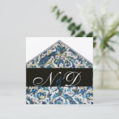 ELEGANT ANTIEK FLORENTINE BLAUWE MONOGRAM KAART (Staand voorkant)