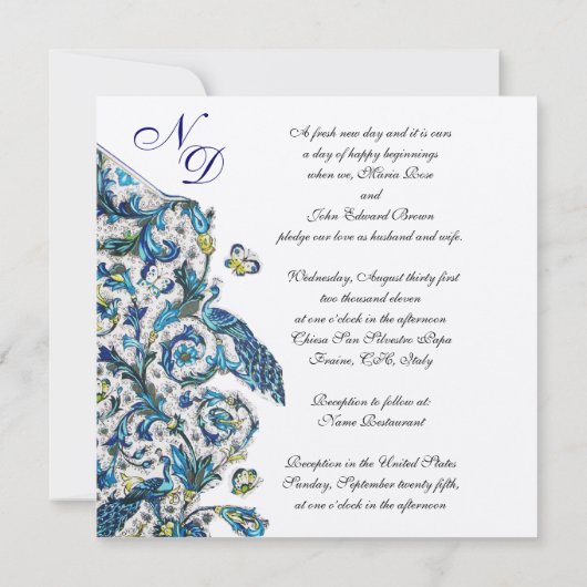 ELEGANT ANTIEK FLORENTINE BLAUWE MONOGRAM KAART (Achterkant)