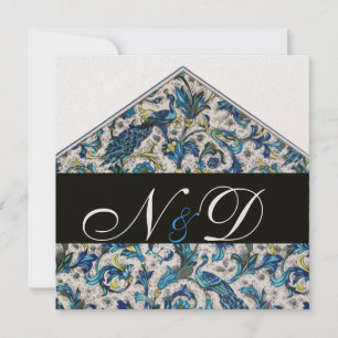 ELEGANT ANTIEK FLORENTINE BLAUWE MONOGRAM KAART