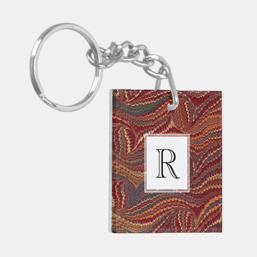 Elegant Antiek gemarmerd papier, Bourgogne en goud Sleutelhanger (Voorkant Links)