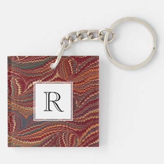 Elegant Antiek gemarmerd papier, Bourgogne en goud Sleutelhanger (Achterkant)