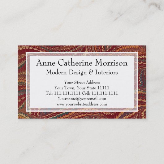 Elegant Antiek gemarmerd papier, Bourgogne en goud Visitekaartje (Voorkant)