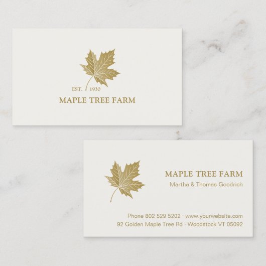 Elegant Antiek Gold Maple Leaf Logo. Visitekaartje (Voorkant / Achterkant)