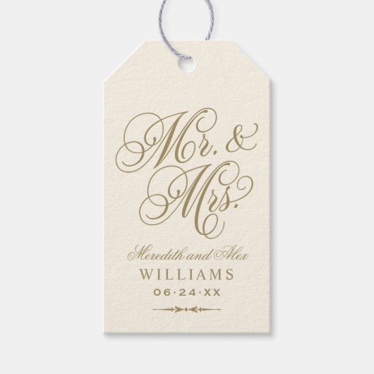 Elegant Antiek Gold Mr en Mrs Wedding Monogram Cadeaulabel (Voorkant)