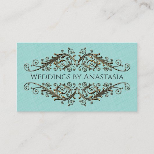 Elegant Antiek Gold Swirls Blue Pattern Visitekaartje (Voorkant)