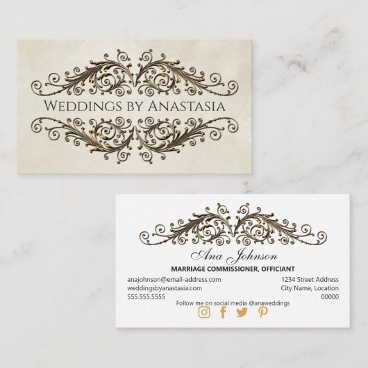 Elegant Antiek Gold Swirls papier Visitekaartje (Voorkant / Achterkant)