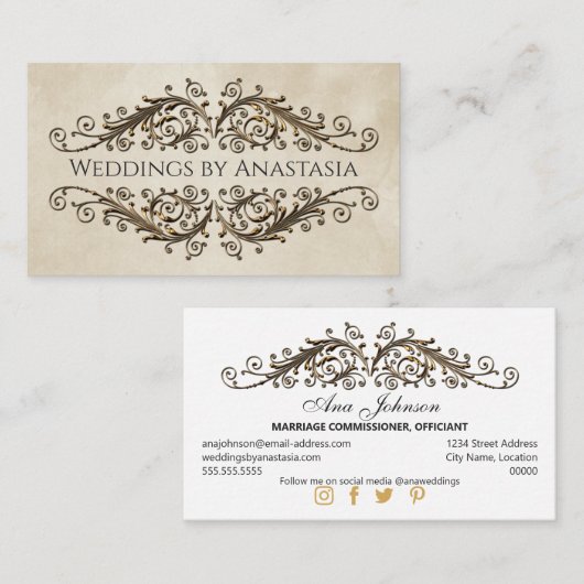 Elegant Antiek Gold Swirls  papier Visitekaartje (Voorkant / Achterkant)