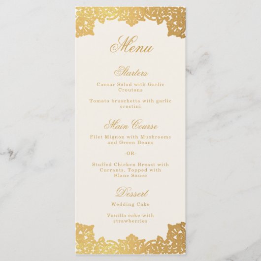 Elegant Antiek Goud Ivoor Script Wedding Menu (Voorkant)