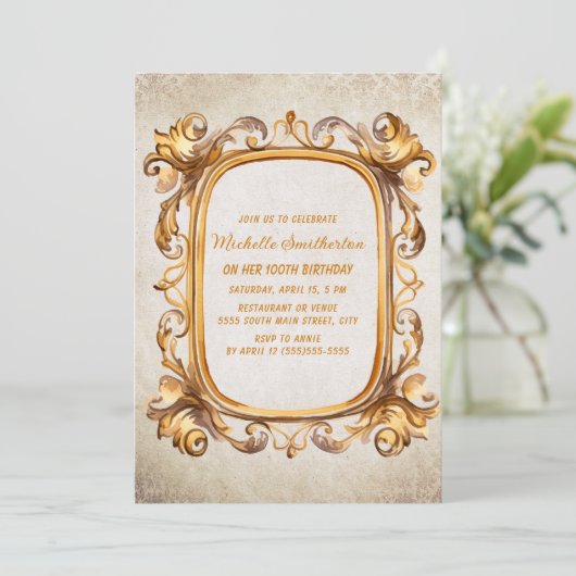 Elegant  Antiek Goud Lijst 100e Verjaardag Kaart (Staand voorkant)