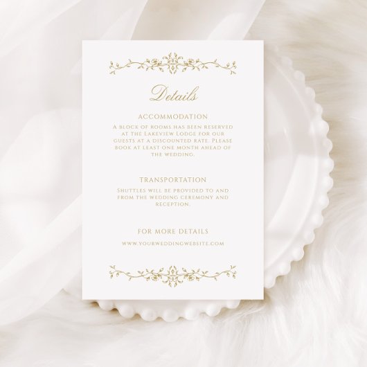 Elegant Antiek Gouden Lijn Art Bruiloft Details Informatiekaartje