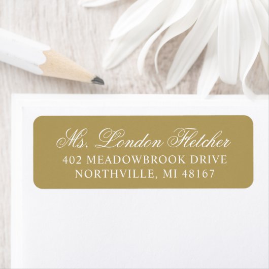 Elegant Antiek Gouden Script Trouwadres Etiket (Insitu)