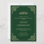 Elegant Antiek Groen Goud Nikah Ceremony Wedding Kaart (Voorkant)