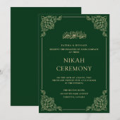 Elegant Antiek Groen Goud Nikah Ceremony Wedding Kaart (Voorkant / Achterkant)