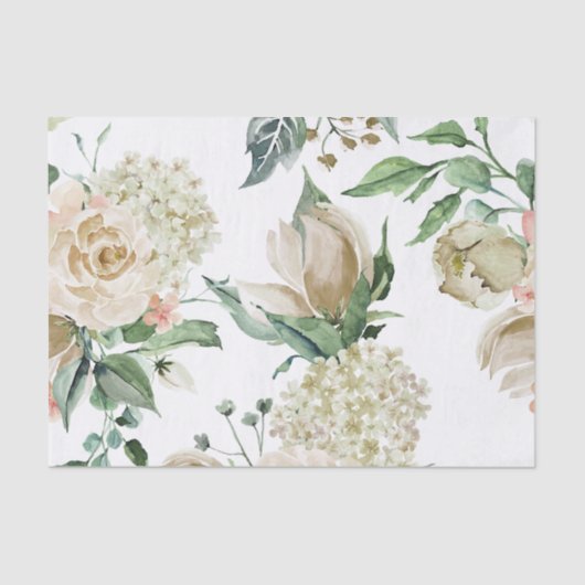 Elegant Antiek Ivory Floral Botanical Decoupage Tissuepapier (Voorkant)