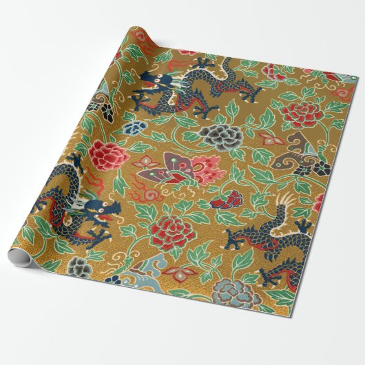 Elegant Antiek Japans Floral Pattern Cadeaupapier (Uitgerold)