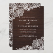 Elegant Antiek Lace Rustic Wood Wedding Kaart (Voorkant / Achterkant)
