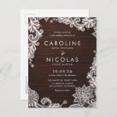 Elegant Antiek Lace Wood Country Weddenschap Uitnodiging Briefkaart (Voorkant / Achterkant)