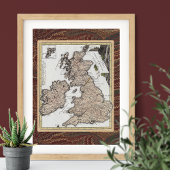 Elegant Antiek Map of Great Britain and Ireland Poster