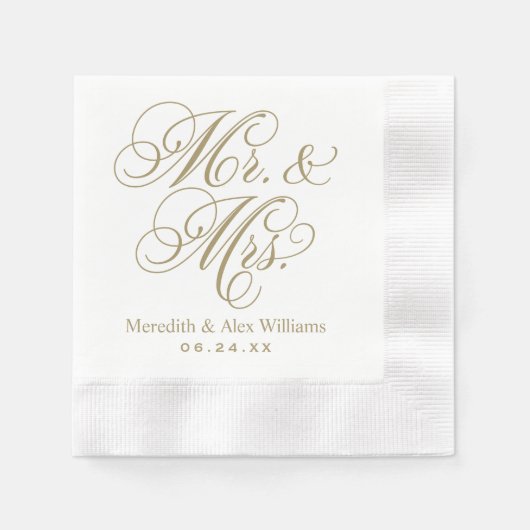 Elegant Antiek Mr. en Mrs Script Monogram Servetten (Voorkant)