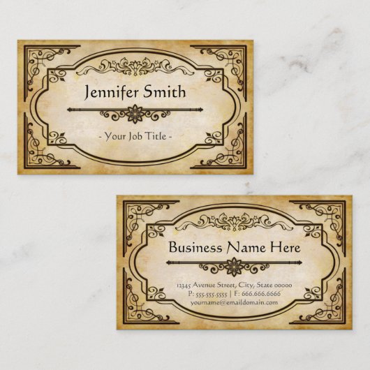 Elegant Antiek oud papier met Lijst Visitekaartje (Voorkant / Achterkant)