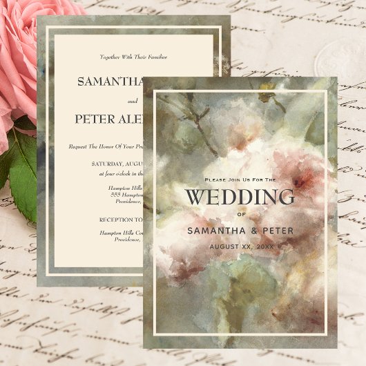 Elegant Antiek Roos, zacht roze Waterverf Floral Kaart