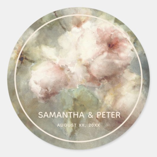 Elegant Antiek Roos, zacht roze Waterverf Floral Ronde Sticker