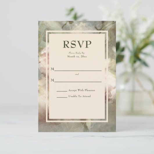 Elegant Antiek Roos, zacht roze Waterverf Floral RSVP Kaartje (Staand voorkant)