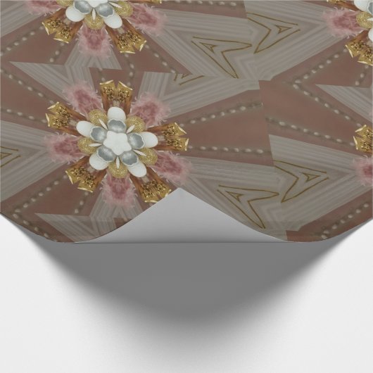 Elegant Antiek Roze Zilver Goud Witte Bloem Cadeaupapier (Hoek)