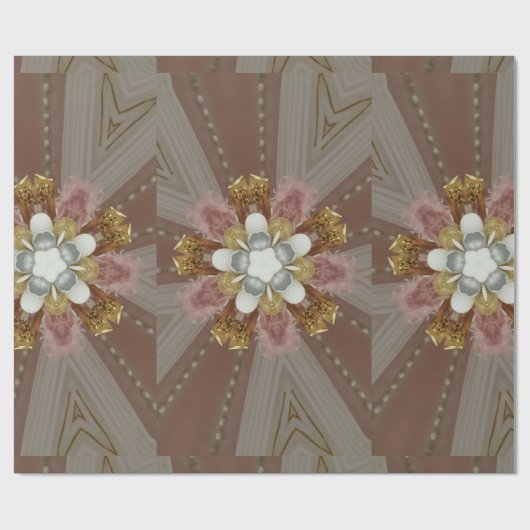 Elegant Antiek Roze Zilver Goud Witte Bloem Cadeaupapier (Vlak)