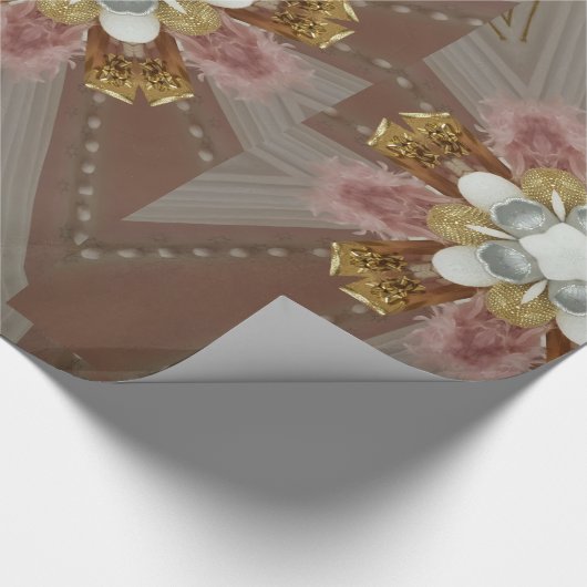 Elegant Antiek Roze Zilver Goud Witte Bloem Cadeaupapier (Hoek)